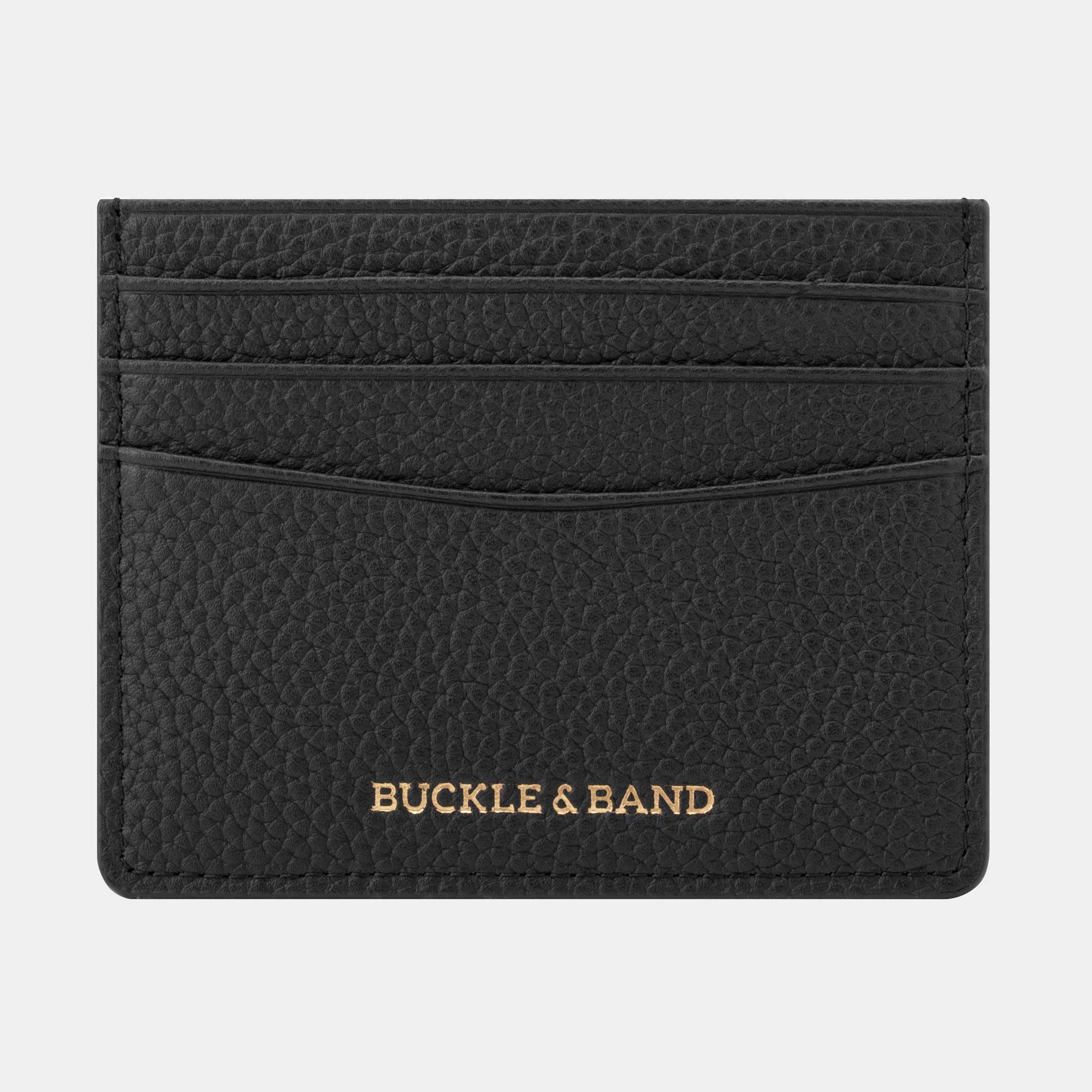 Black leather card holder with strap