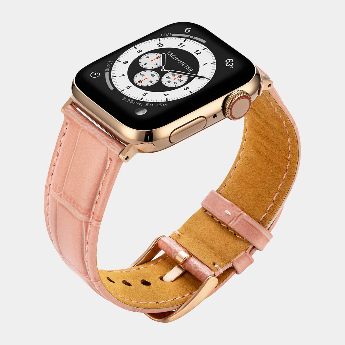 Milano Straps Pink Lizard Apple Watch Leather Band Large (42mm - 44mm - 45mm- 49mm) / Black PVD / Pink